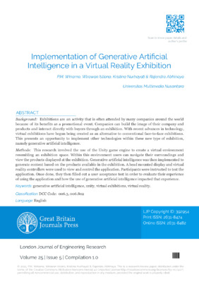 Implementation of Generative Artificial Intelligence in a Virtual Reality Exhibition