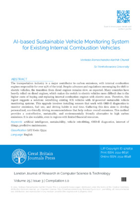AI-based Sustainable Vehicle Monitoring System for Existing Internal  Combustion Vehicles