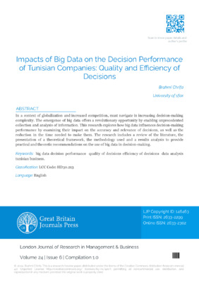 Impacts of Big Data on the Decision Performance of Tunisian Companies: Quality and Efficiency of Decisions