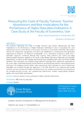 Measuring the Costs of Faculty Turnover, Teacher Absenteeism and their Implications for the Performance of Higher Education Institutions: A Case Study at the Faculty of Economics, Uon