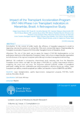 Impact of the Transplant Acceleration Program (PAT-MA) Phase I on Transplant Indicators in Maranh㯬 Brazil: A Retrospective Study