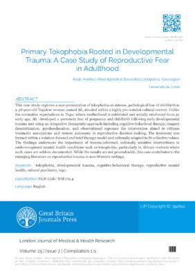 Primary Tokophobia Rooted in Developmental Trauma: A Case Study of Reproductive Fear in Adulthood