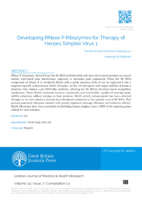 Developing RNase P Ribozymes for Therapy of Herpes Simplex Virus 1