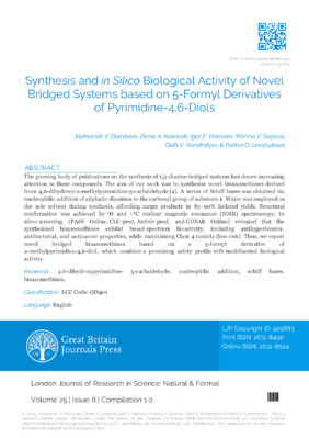 Synthesis and in Silico Biological Activity of Novel Bridged Systems based on 5-Formyl Derivatives Oof Pyrimidine-4,6-Diols