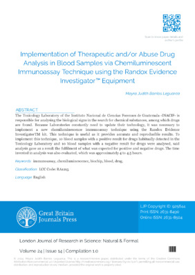 Implementation of Therapeutic and/or Abuse Drug Analysis in Blood Samplesvia Chemiluminescent Immunoassay Technique using the Randox Evidence Investigator™ Equipment