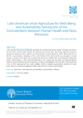 Latin-American Urban Agriculture for Well-Being and Sustainability