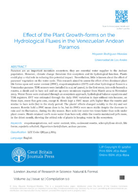 Effect of the Plant Growth-forms on the Hydrological Fluxes in the Venezuelan Andean Paramos