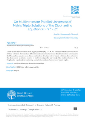 On Multiverses (or Parallel Universes) of Matrix Triple Solutions of the Diophantine  Equation X3 + Y  6 = Z
