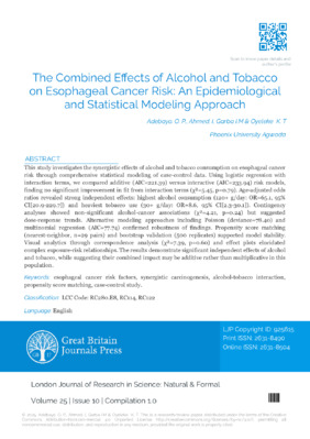The Combined Effects of Alcohol and Tobacco on Esophageal Cancer Risk: An Epidemiological and Statistical Modeling Approach