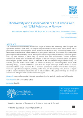 Biodiversity and Conservation of Fruit Crops with their Wild Relatives: A Review