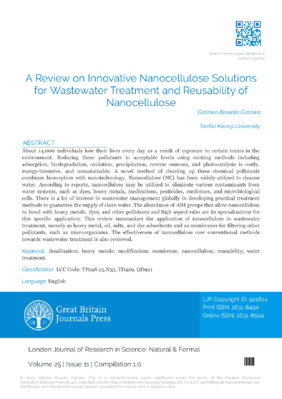 A Review on Innovative Nanocellulose Solutions for Wastewater Treatment and Reusability of Nanocellulose