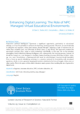 Enhancing Digital Learning: The Role of NPC, Managed Virtual Educational Environments