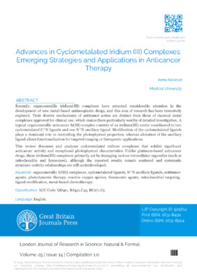 Advances in Cyclometalated Iridium (III) Complexes: Emerging Strategies and Applications in Anticancer Therapy