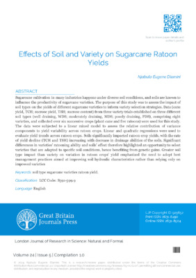 Effects of Soil and Variety on Sugarcane Ratoon Yields