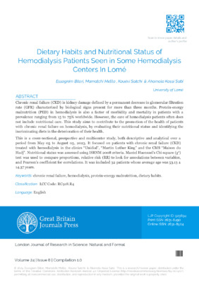 Dietary Habits and Nutritional Status of Hemodialysis Patients Seen in Some Hemodialysis Centers in Lom