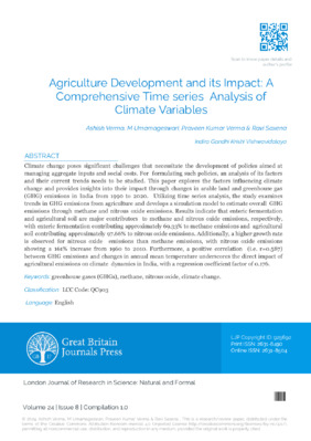  Agriculture Development and its Impact: A Comprehensive Time Series Analysis of Climate Variables