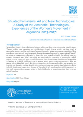 Situated Feminisms, Art, and New Technologies: A Study of the Aesthetic Technological Experiences of the Women's Movement in Argentina (2013-2017)