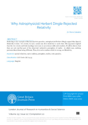 Why Astrophysicist Herbert Dingle Rejected Relativity