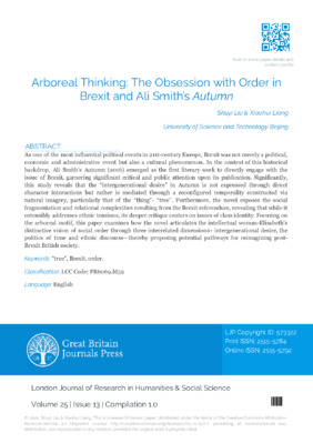 Arboreal Thinking The Obsession with Order in Brexit and Ali Smith’s Autumn