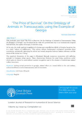 The Price of Survival. On the Ontology of Animals in Transcaucasia, using the Example of Georgia